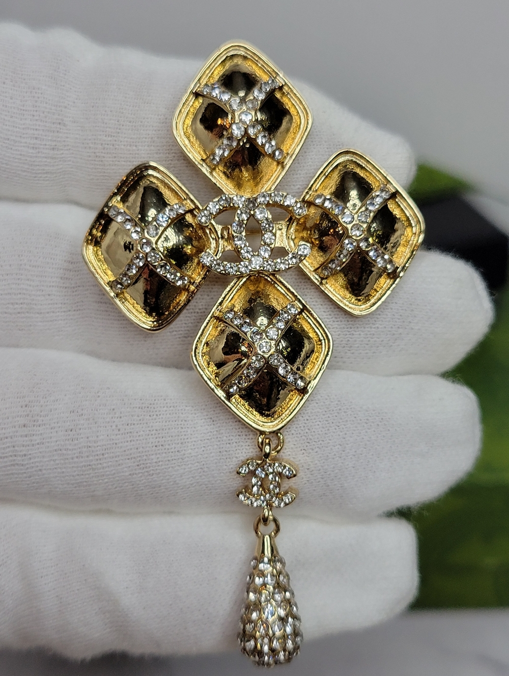 Gold & Crystal CC Brooch